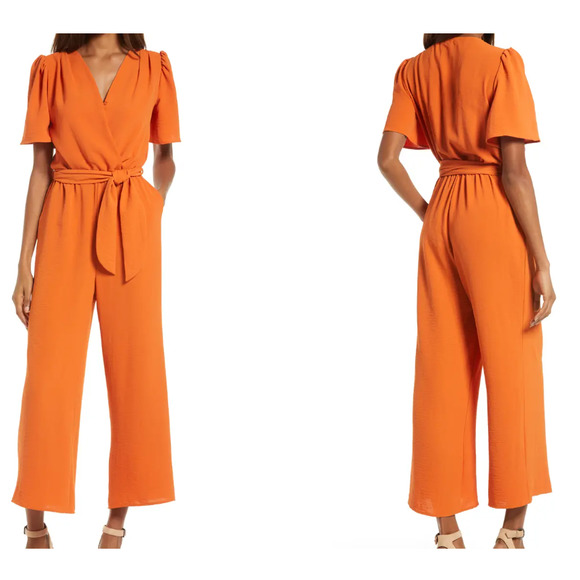 Fraiche by J Pants - NWT Fraiche by J Jumpsuit Tie Front Wide Leg in Rust/Burnt Orange Size M
